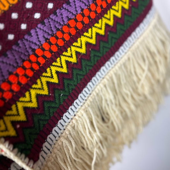 VINTAGE Woven blanket throw wall hanging wool fringe 70s decor boho Aztec 34”x75 - Picture 6 of 10